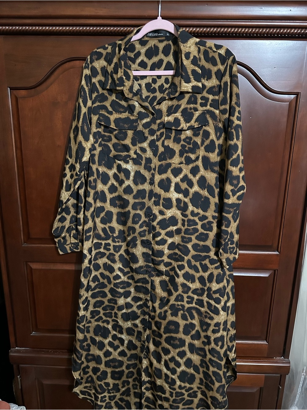 Leopard Print Shirt Dress - Brown & Black